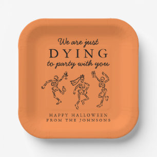 Whimsical Hand Drawn Skeletons Halloween Party Paper Plate