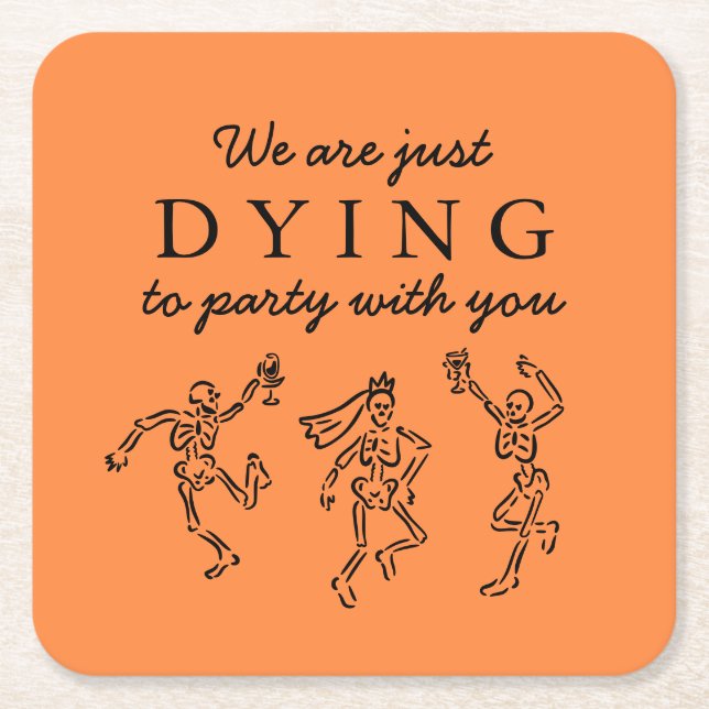 Whimsical Hand Drawn Skeletons Halloween Party Square Paper Coaster (Front)