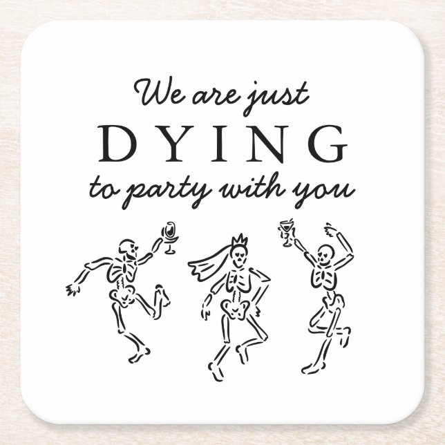 Whimsical Hand Drawn Skeletons Halloween Party Square Paper Coaster (Front)
