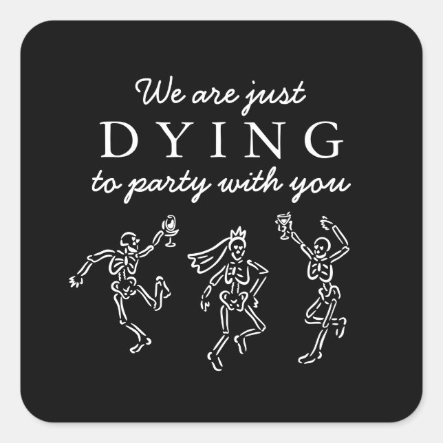 Whimsical Hand Drawn Skeletons Halloween Party Square Sticker (Front)