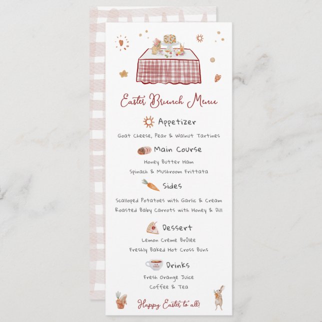 Whimsical Hand Drawn Spring Easter Brunch Menu (Front/Back)