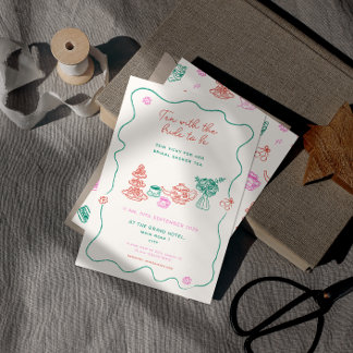 Whimsical Hand Drawn Tea Party Bridal Shower Invitation