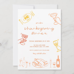 Whimsical Hand Drawn Thanksgiving Dinner Invite 