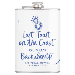 Whimsical hand drawn toast toast on the coast hip flask