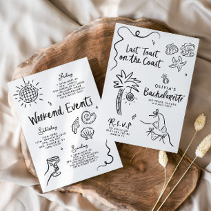 Whimsical hand drawn toast toast on the coast invitation