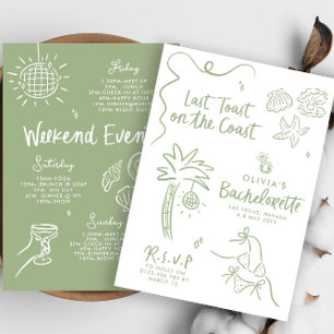 Whimsical hand drawn toast toast on the coast invitation