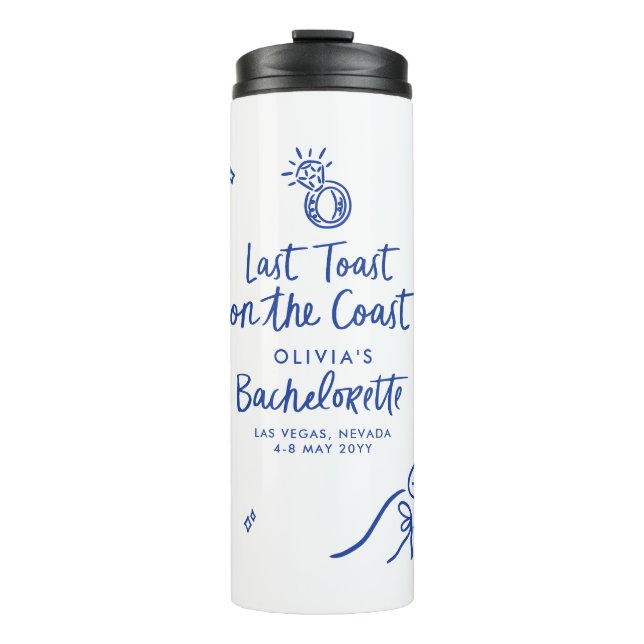 Whimsical hand drawn toast toast on the coast thermal tumbler (Front)