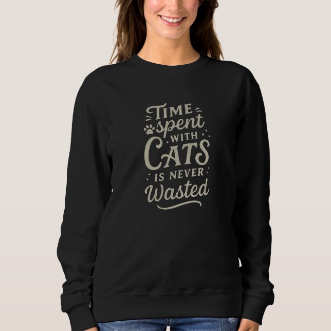 Whimsical Hand-Drawn Typography Cat Lovers Black Sweatshirt (Front)