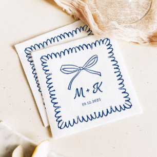 Whimsical Hand drawn wavy border bow Napkins