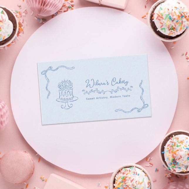 Whimsical Hand Drawn Wedding Cake Bakary Business Business Card (Creator Uploaded)