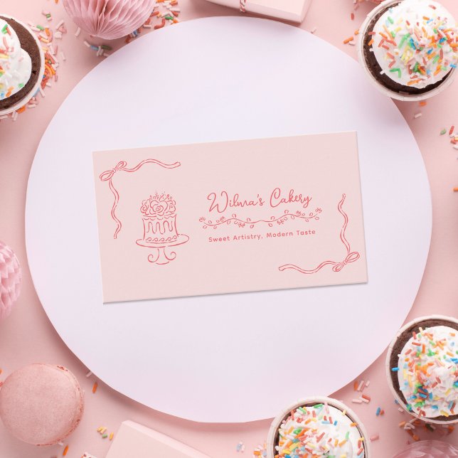 Whimsical Hand Drawn Wedding Cake Bakary Business Card (Creator Uploaded)