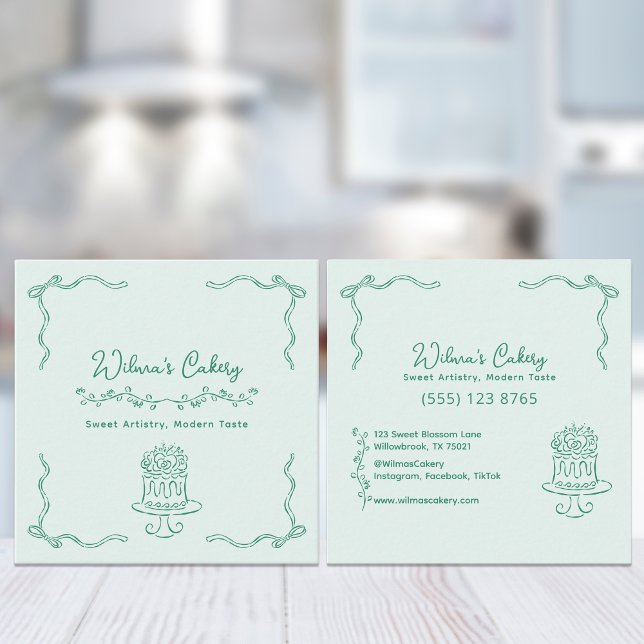 Whimsical Hand Drawn Wedding Cake Bakary Business Square Business Card (Creator Uploaded)