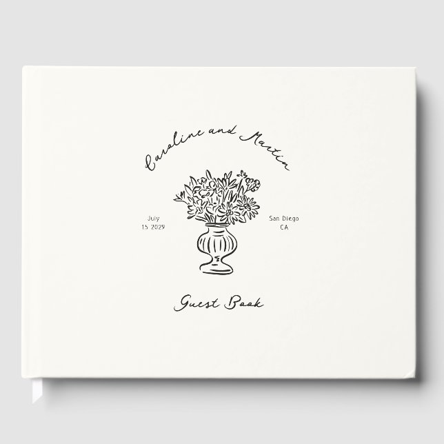 Whimsical, hand drawn wedding  guest book (Front)