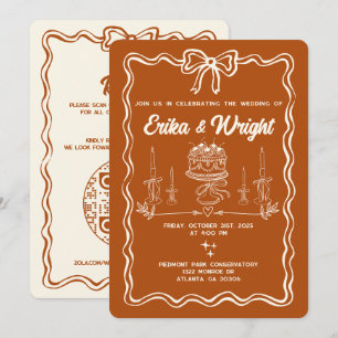Whimsical Hand Drawn Wedding Invitation Cute Bows