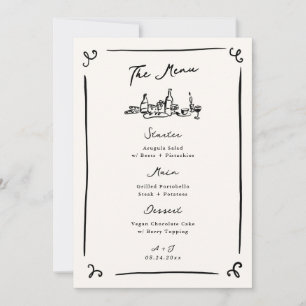 Whimsical Hand Drawn Wedding Menu Invitation