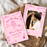 Whimsical Hand Drawn Wedding Photo Hot Pink Save The Date<br><div class="desc">Set the tone for your wedding with this whimsical hand-drawn save the date photo card! Featuring delicate, artistic details and a personalized photo, this design beautifully blends creativity and charm. The soft, elegant typography enhances the romantic theme, while the customizable details ensure it aligns perfectly with your special day. Ideal...</div>