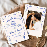Whimsical Hand Drawn Wedding Photo Navy Blue Save The Date<br><div class="desc">Set the tone for your wedding with this whimsical hand-drawn save the date photo card! Featuring delicate, artistic details and a personalized photo, this design beautifully blends creativity and charm. The soft, elegant typography enhances the romantic theme, while the customizable details ensure it aligns perfectly with your special day. Ideal...</div>