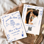 Whimsical Hand Drawn Wedding Photo Navy Blue Save The Date<br><div class="desc">Set the tone for your wedding with this whimsical hand-drawn save the date photo card! Featuring delicate, artistic details and a personalized photo, this design beautifully blends creativity and charm. The soft, elegant typography enhances the romantic theme, while the customizable details ensure it aligns perfectly with your special day. Ideal...</div>
