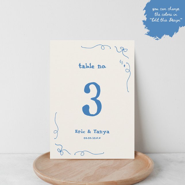 Whimsical Hand Drawn Wedding Table Number Sign (Creator Uploaded)