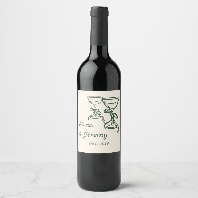 Whimsical Hand Drawn Wedding Wine Label (Front)