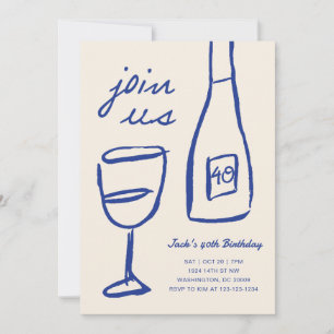 Whimsical Hand Drawn Wine Birthday Invitation