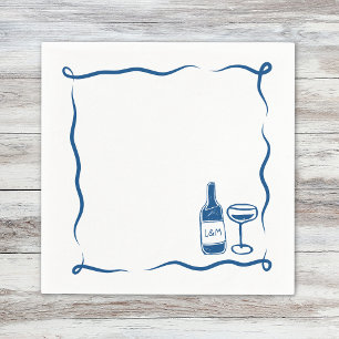 Whimsical Hand Drawn Wine Wedding Chic Navy Blue Napkin