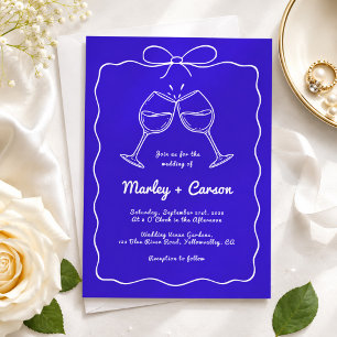 Whimsical Hand Lettered Elegant Royal Blue Wedding Invitation