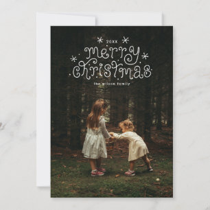 Whimsical Hand-lettering Merry Christmas Starry Holiday Card