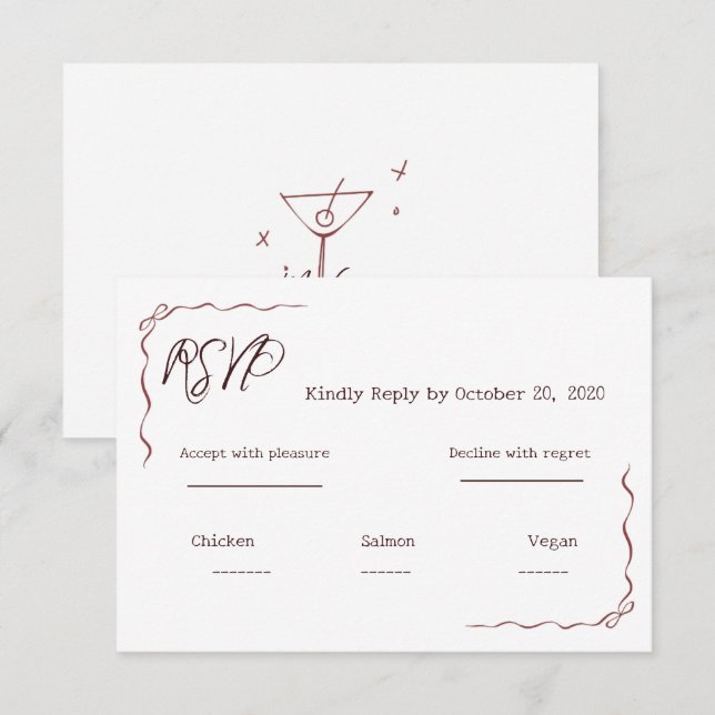 Whimsical Hand Written Scribble Wedding RSVP  Card (Front/Back)