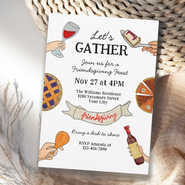 Whimsical Handdrawn Doodles Quirky Friendsgiving Invitation (Available in both printed and instant download digital format.)