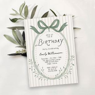 Whimsical Handdrawn Stripes Bow Frame Birthday Invitation