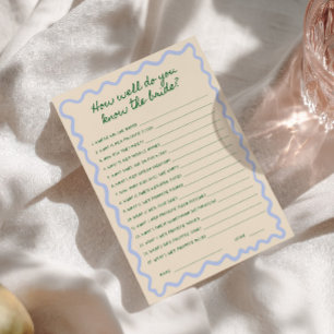 Whimsical Handwritten Bridal Guessing Game Card
