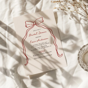 Whimsical Handwritten Burgundy Bow Bridal Shower Invitation