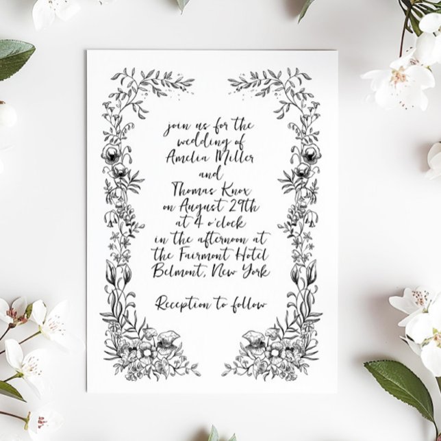 Whimsical Handwritten Floral Botanical Wedding Invitation (Creator Uploaded)