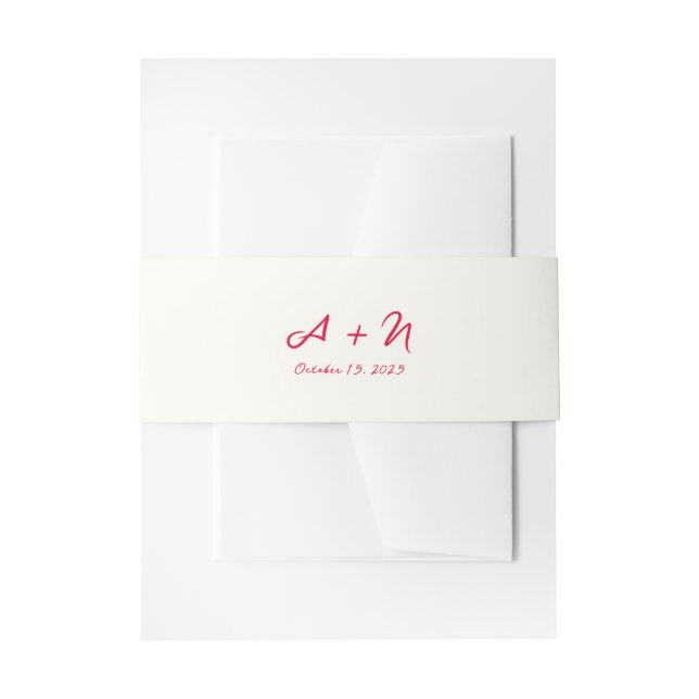 Whimsical Handwritten Script Monogram Wedding Invitation Belly Band (Front Example)