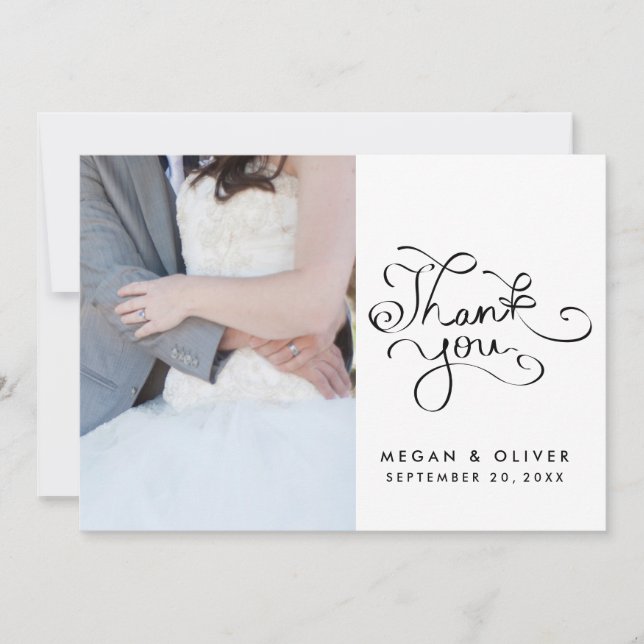 Whimsical Handwritten Thank You Wedding Photo Card (Front)