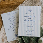 Whimsical Handwritten Wedding Invitation<br><div class="desc">Whimsical handwritten French Blue,  wedding invitation. Template features,  hand drawn wedding rings doodle,  light blue stripe background,  and details template on back.</div>