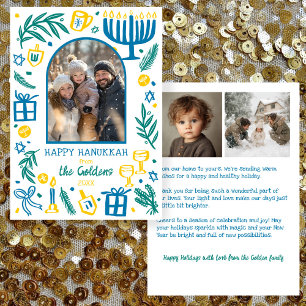 Whimsical Hanukkah Cute Custom Arch 3 PHOTO Holiday Card