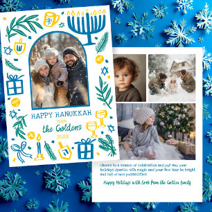 Whimsical Hanukkah Cute Custom Arch 4 PHOTO Holiday Card