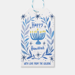 Whimsical Hanukkah Holiday Menorah Painting Custom Gift Tags