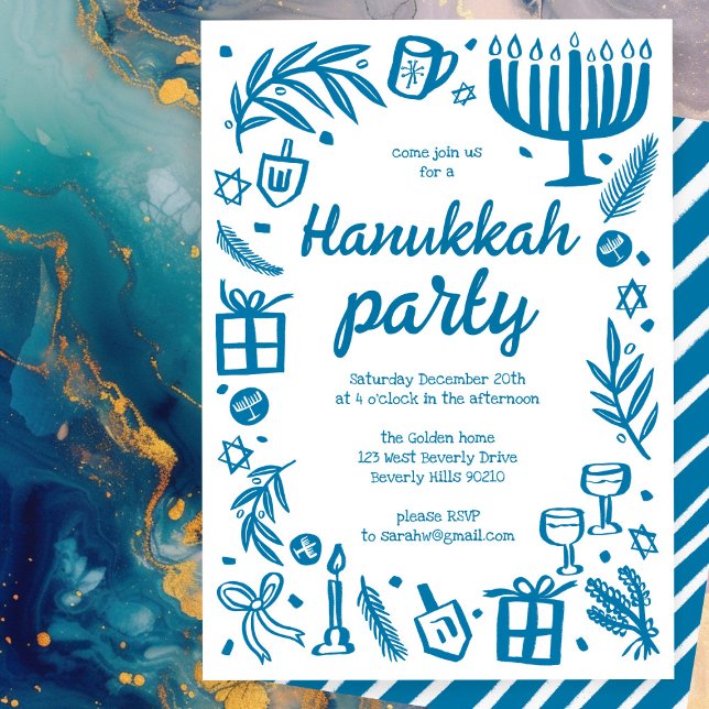 Whimsical Hanukkah Holiday Party Cute Custom Invitation (Whimsical Hanukkah Holiday Party Cute Custom Invitation
)