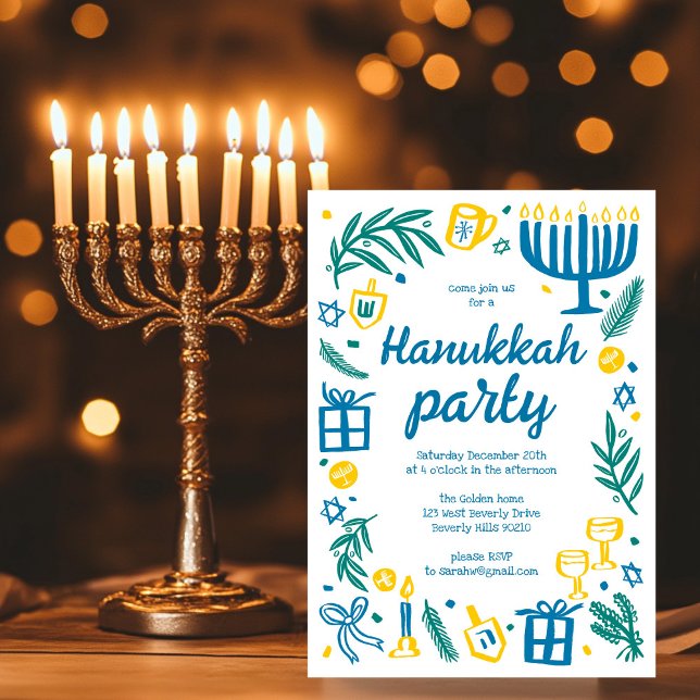 Whimsical Hanukkah Holiday Party Cute Custom Invitation (Whimsical Hanukkah Holiday Party Cute Custom Invitation
)