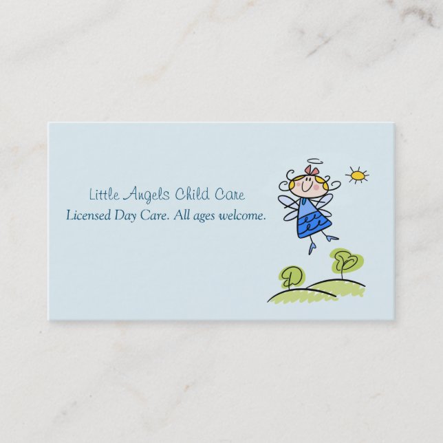 Whimsical Happy Angel Fairy Flying Outside Business Card (Front)