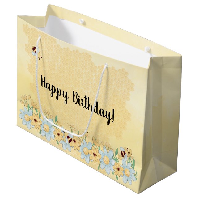 Whimsical Happy Birthday Large Gift Bag (Front Angled)