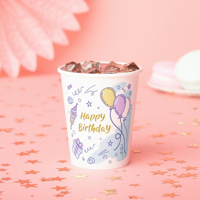 ✨ Whimsical Happy Birthday Wonderland – Pastel Paper Cups (Insitu)