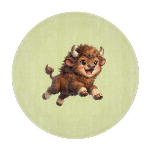 Whimsical Happy Bison Illustration for Nature Cutting Board