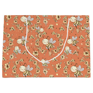 Whimsical Happy Bumblebee and Flowers Large Gift Bag