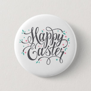 Whimsical Happy Easter Calligraphy   Pin Button