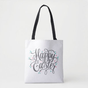 Whimsical Happy Easter Calligraphy Tote Bag