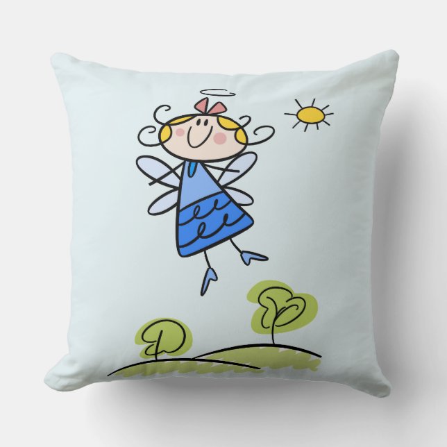 Whimsical Happy Flying Angel Fairy Throw Pillow (Front)
